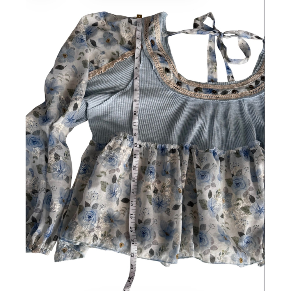 Womens Pol Powder Blue Floral Blouse L - Picture 4 of 16